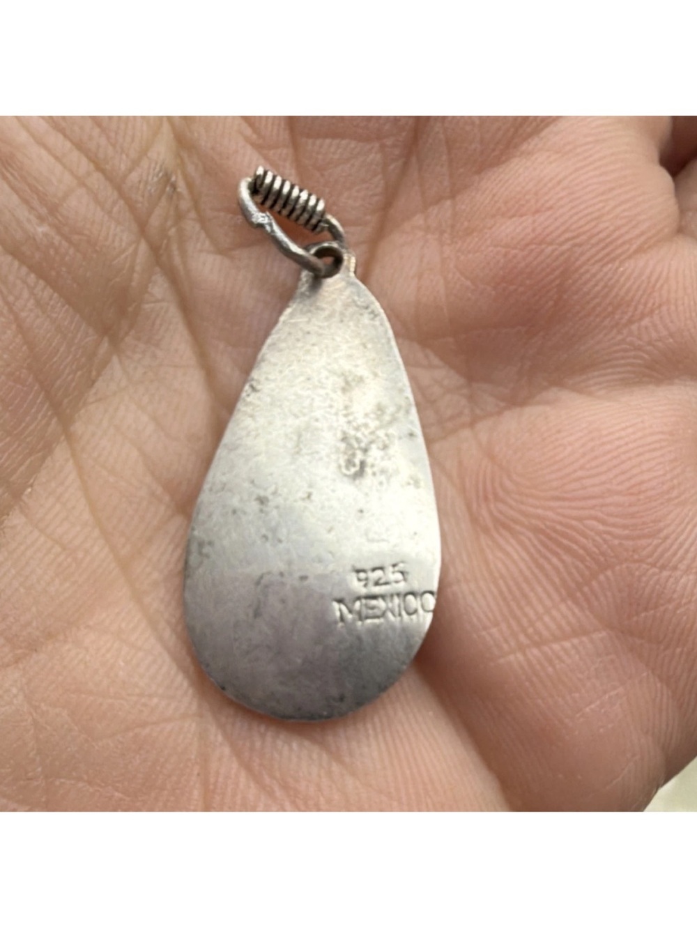Sterling Silver 925 Teardrop Pendant Mexico Signed No Stone Silver - Picture 2 of 5
